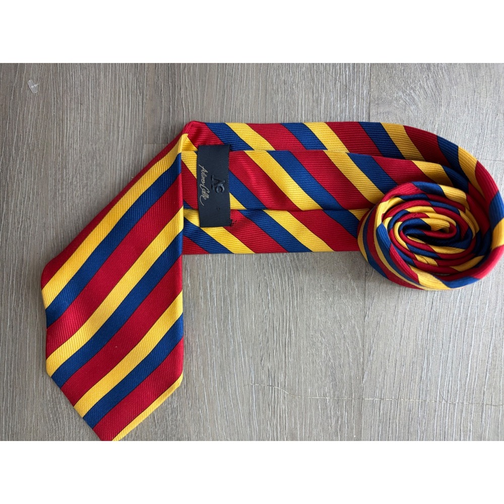 Arturo Calle Mens Silk Tie Red Yellow Blue Striped Made in Italy Necktie